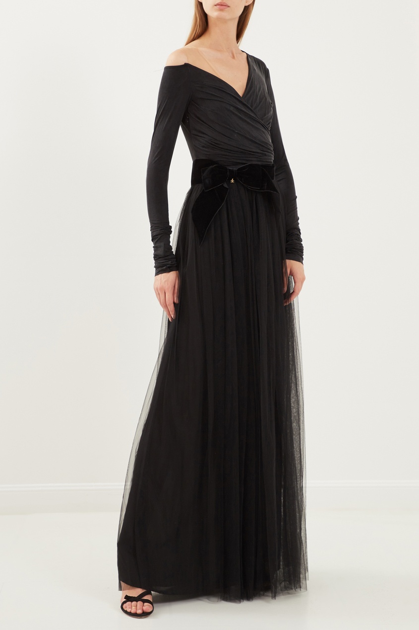 фото Длинное черное платье Elisabetta franchi