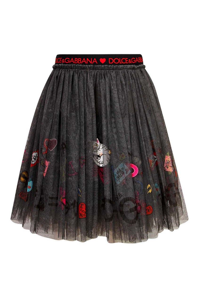 фото Черная юбка с принтом и нашивками dolce&gabbana