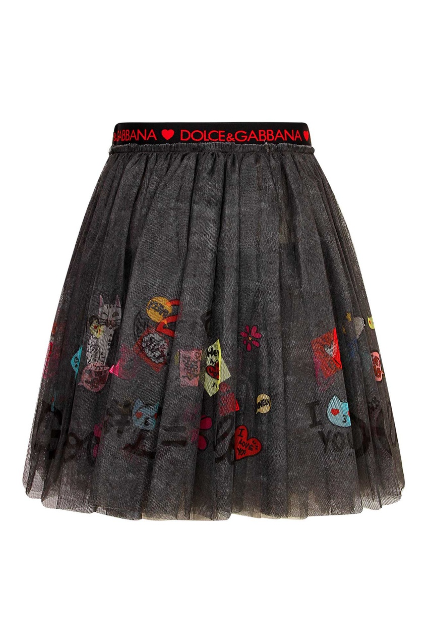 фото Черная юбка с принтом и нашивками dolce&gabbana