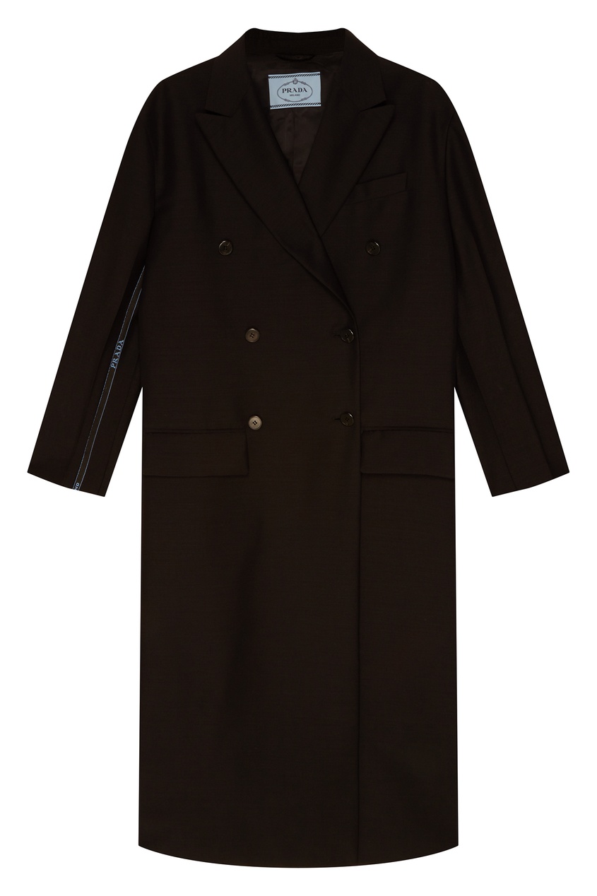 фото Черное двубортное пальто prada