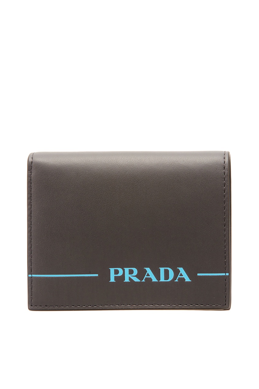 фото Кожаный кошелек с синим логотипом prada