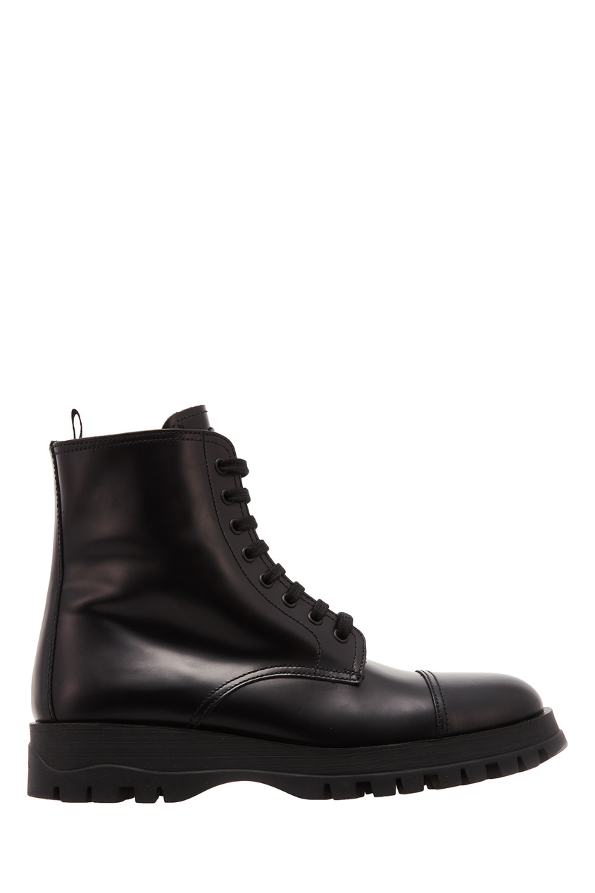 фото Черные кожаные ботинки на шнуровке prada