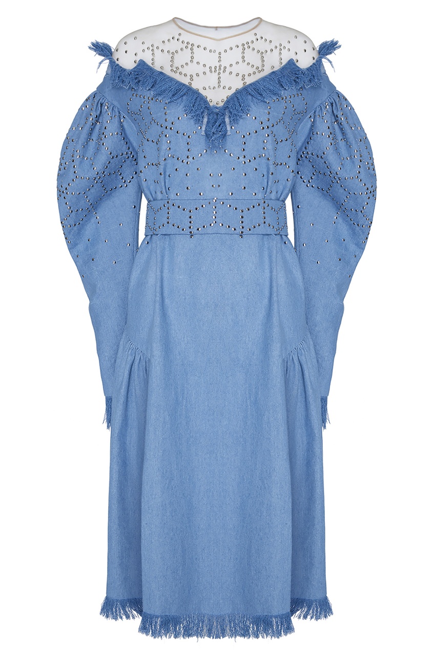 фото Голубое платье миди с отделкой alena akhmadullina