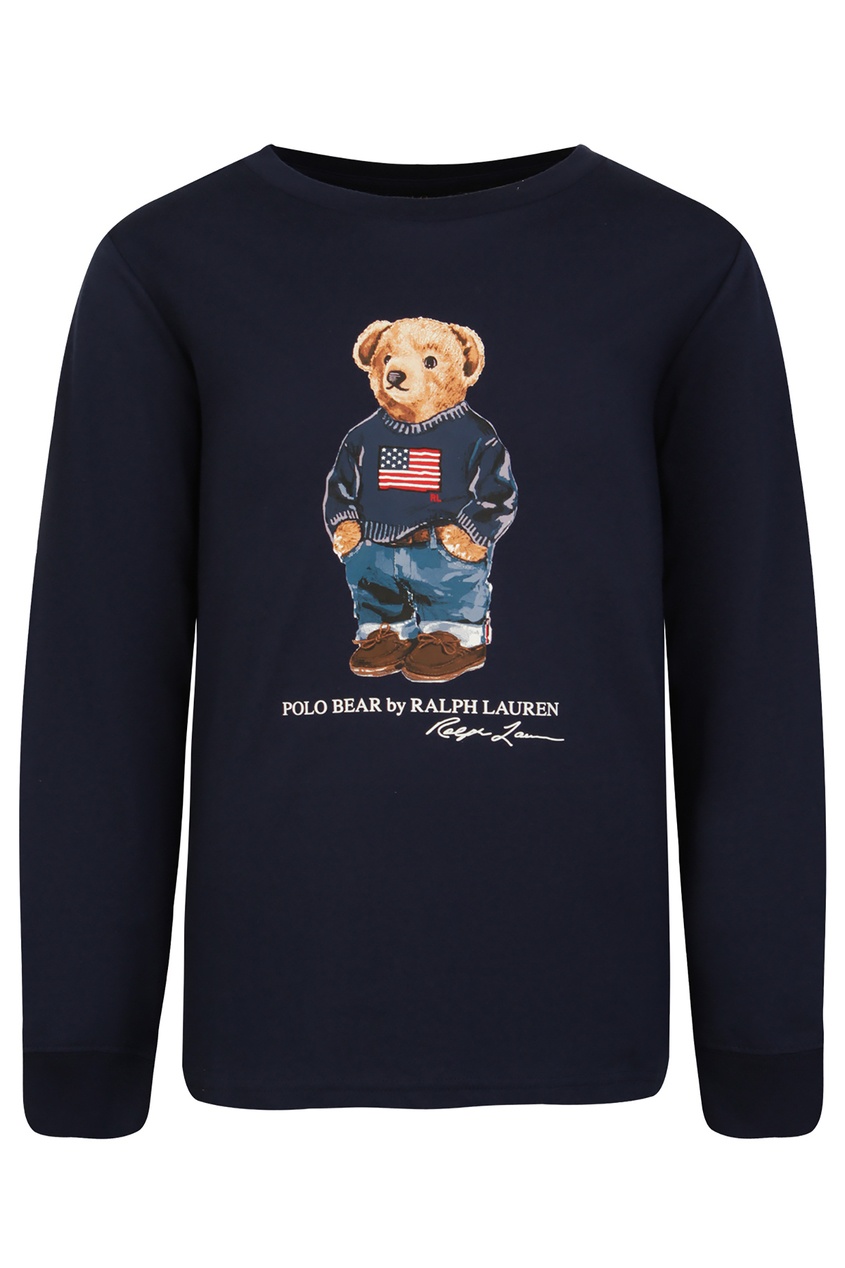 фото Синий лонгслив с медведем polo ralph lauren kids