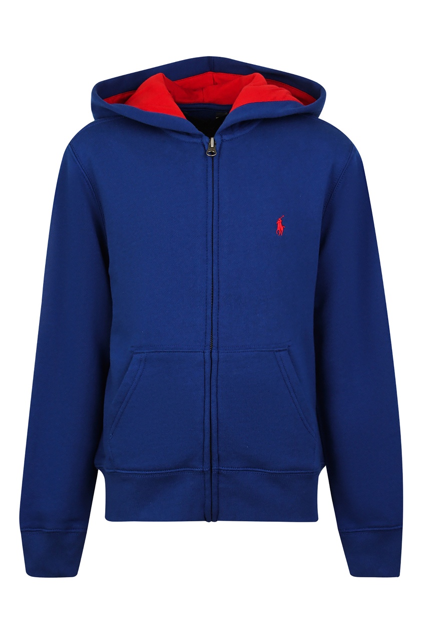 фото Синее худи на молнии с логотипом polo ralph lauren kids