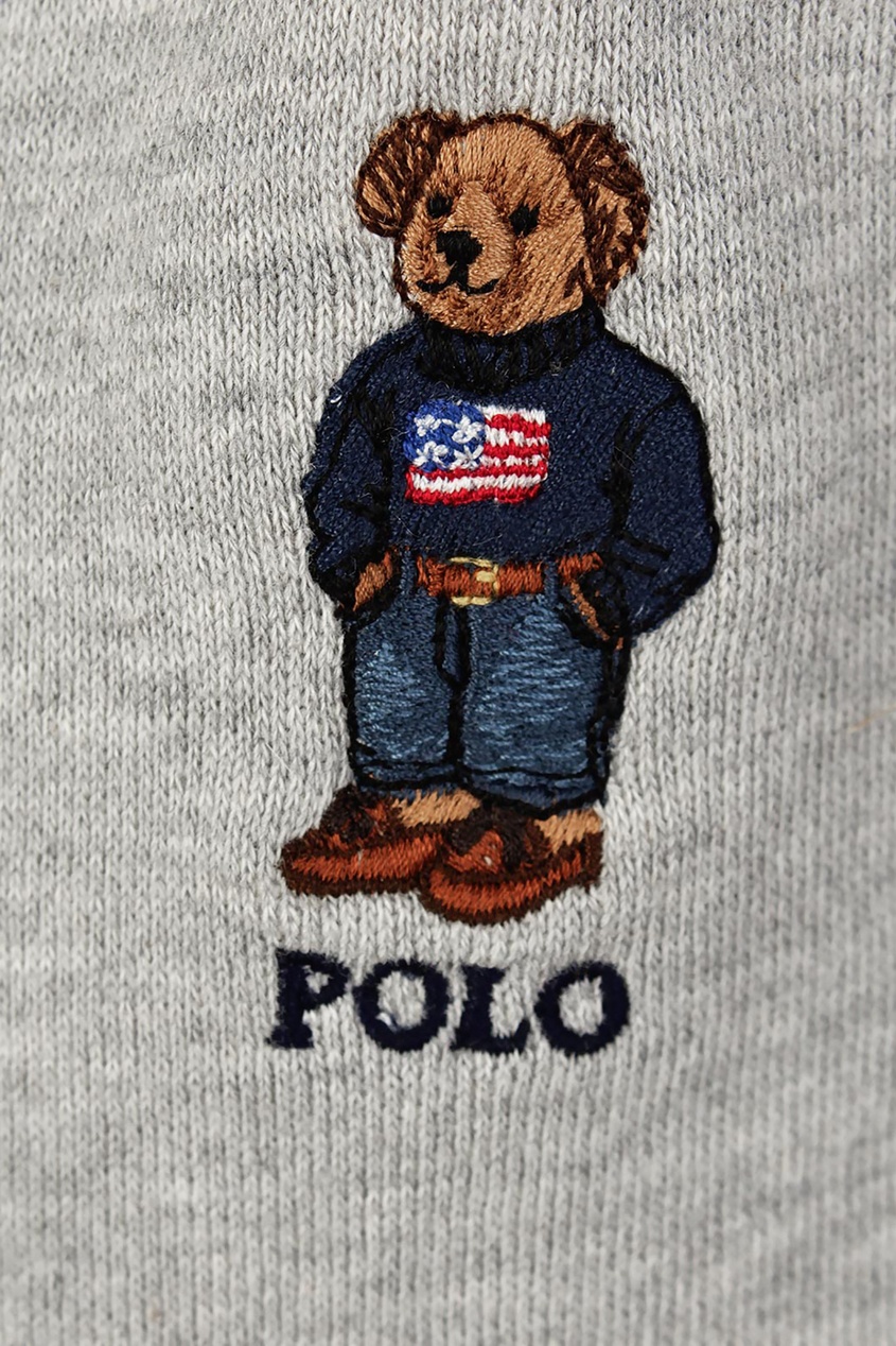 фото Серое худи на молнии с вышивкой polo ralph lauren kids