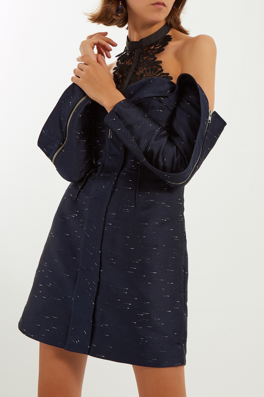 фото Синее платье с открытыми плечами Self-portrait