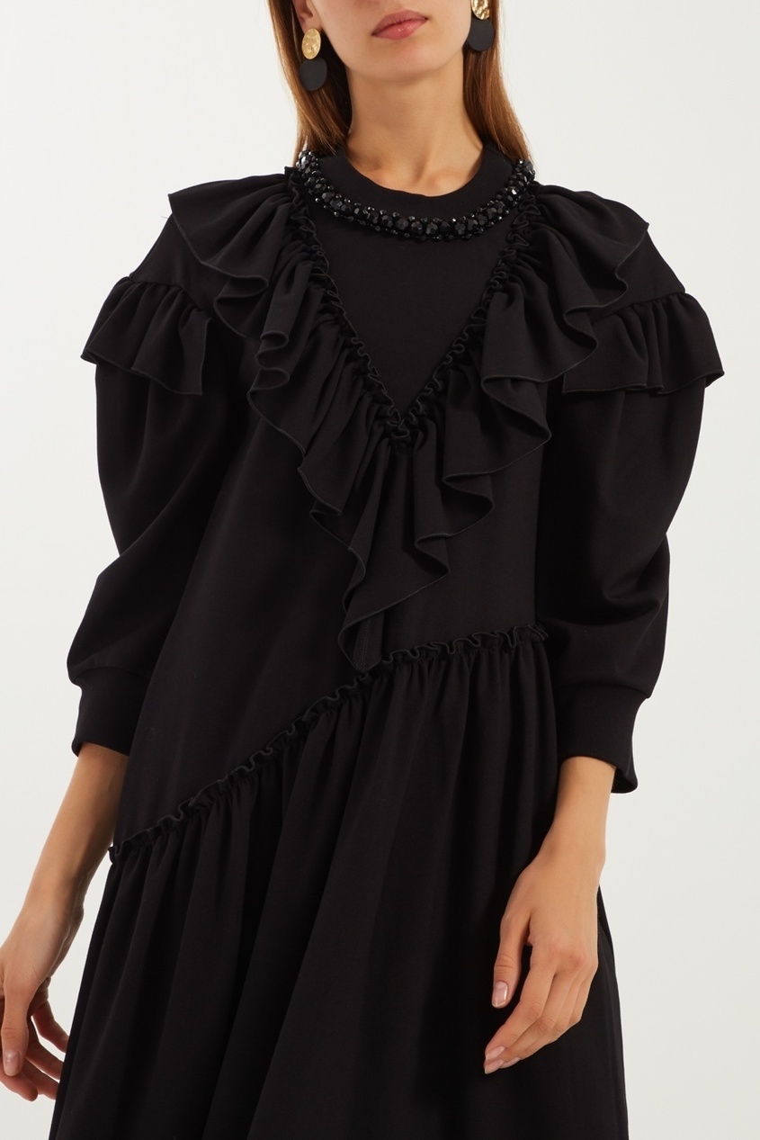 фото Черное свободное платье с воланами simone rocha