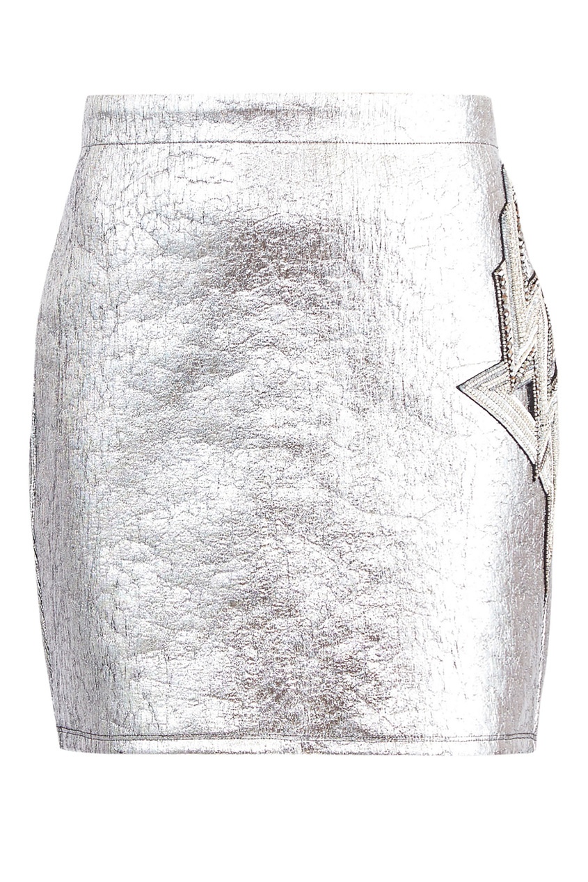 фото Серебристая юбка с аппликацией balmain