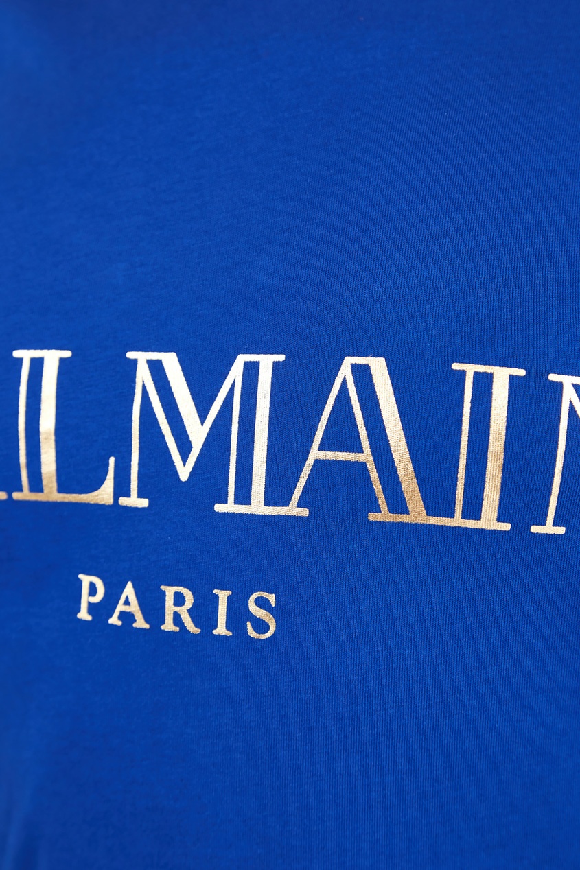 фото Синий топ с логотипом balmain