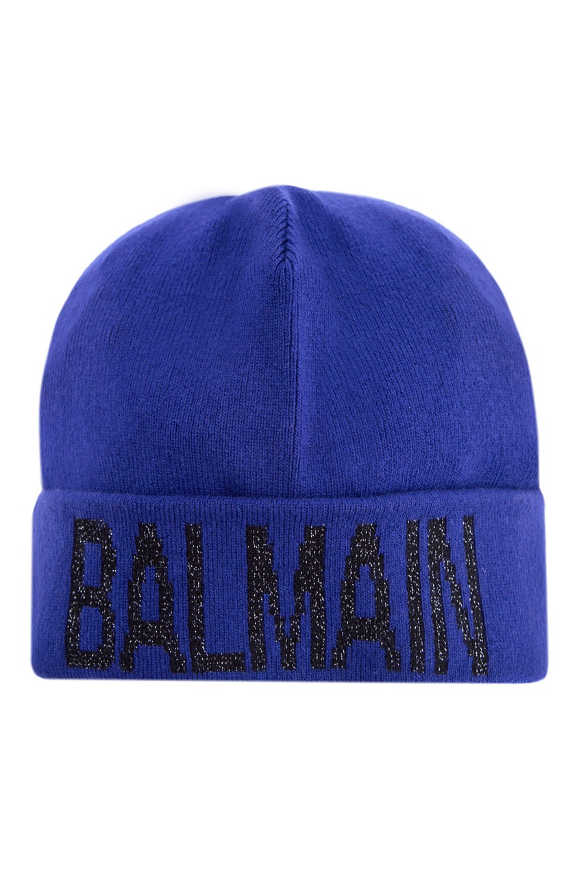 фото Синяя шапка с логотипом balmain