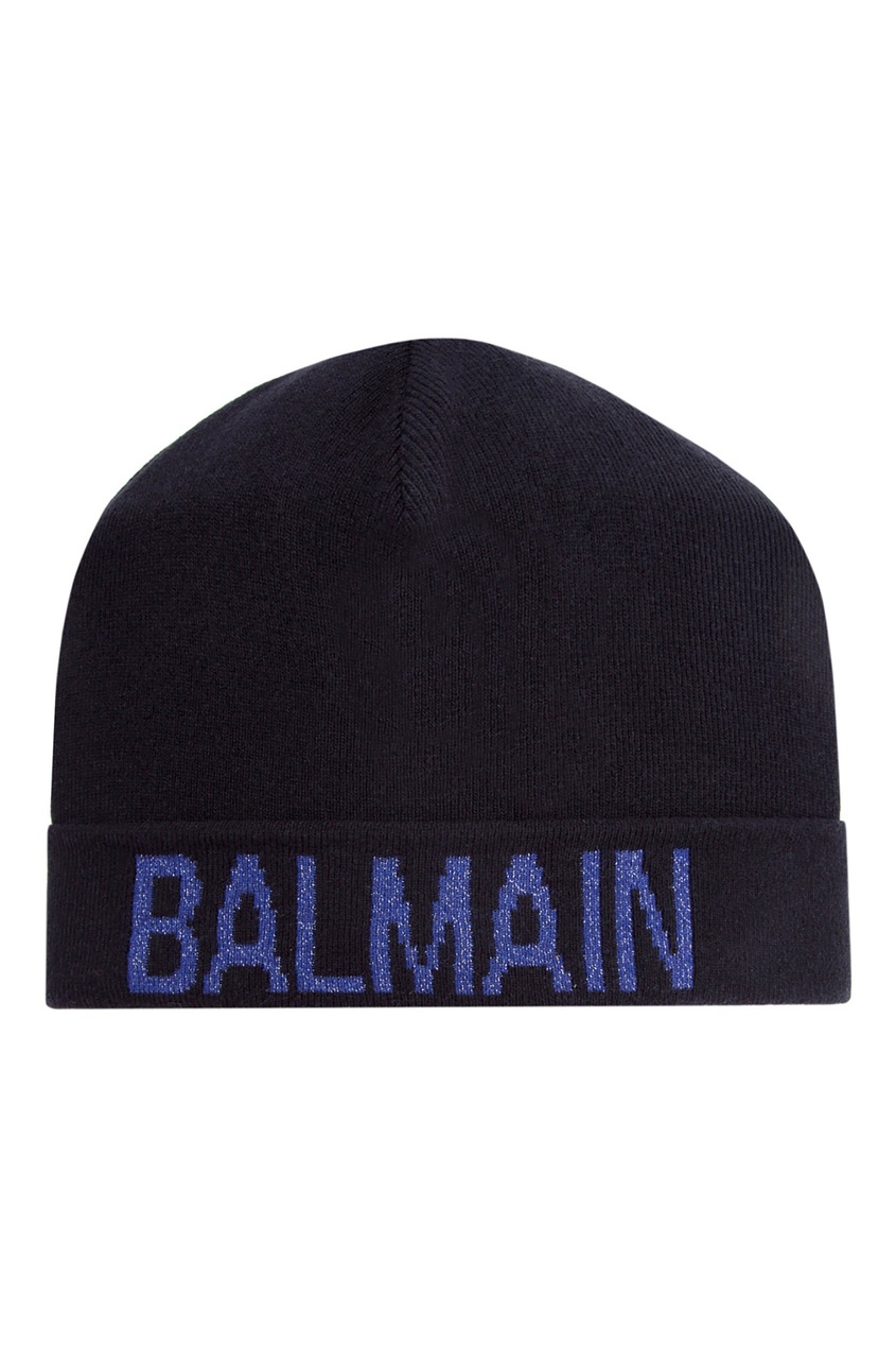 фото Черная шапка с логотипом balmain
