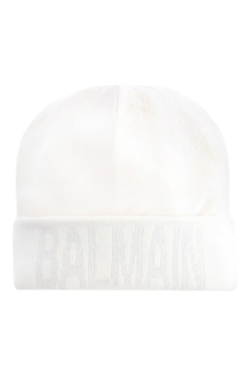 фото Белая шапка с логотипом balmain