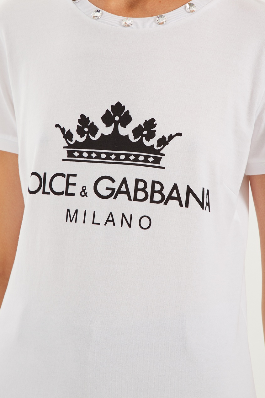 фото Белая футболка с кристаллами dolce&gabbana