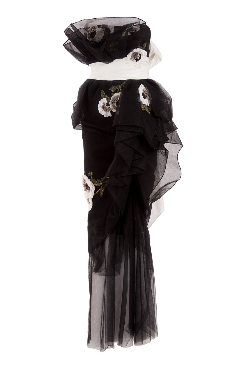 фото Черное платье с цветами Marchesa