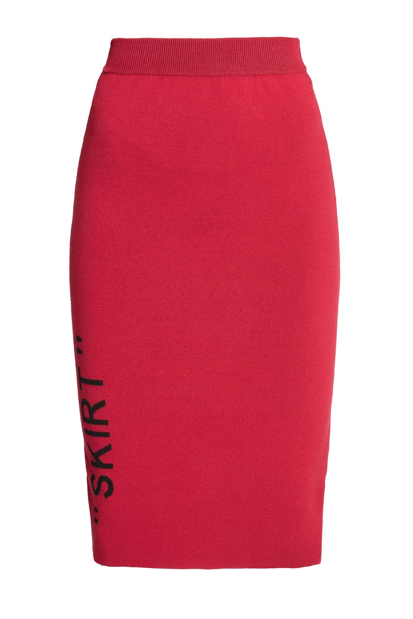 фото Красная юбка-карандаш с надписью off-white