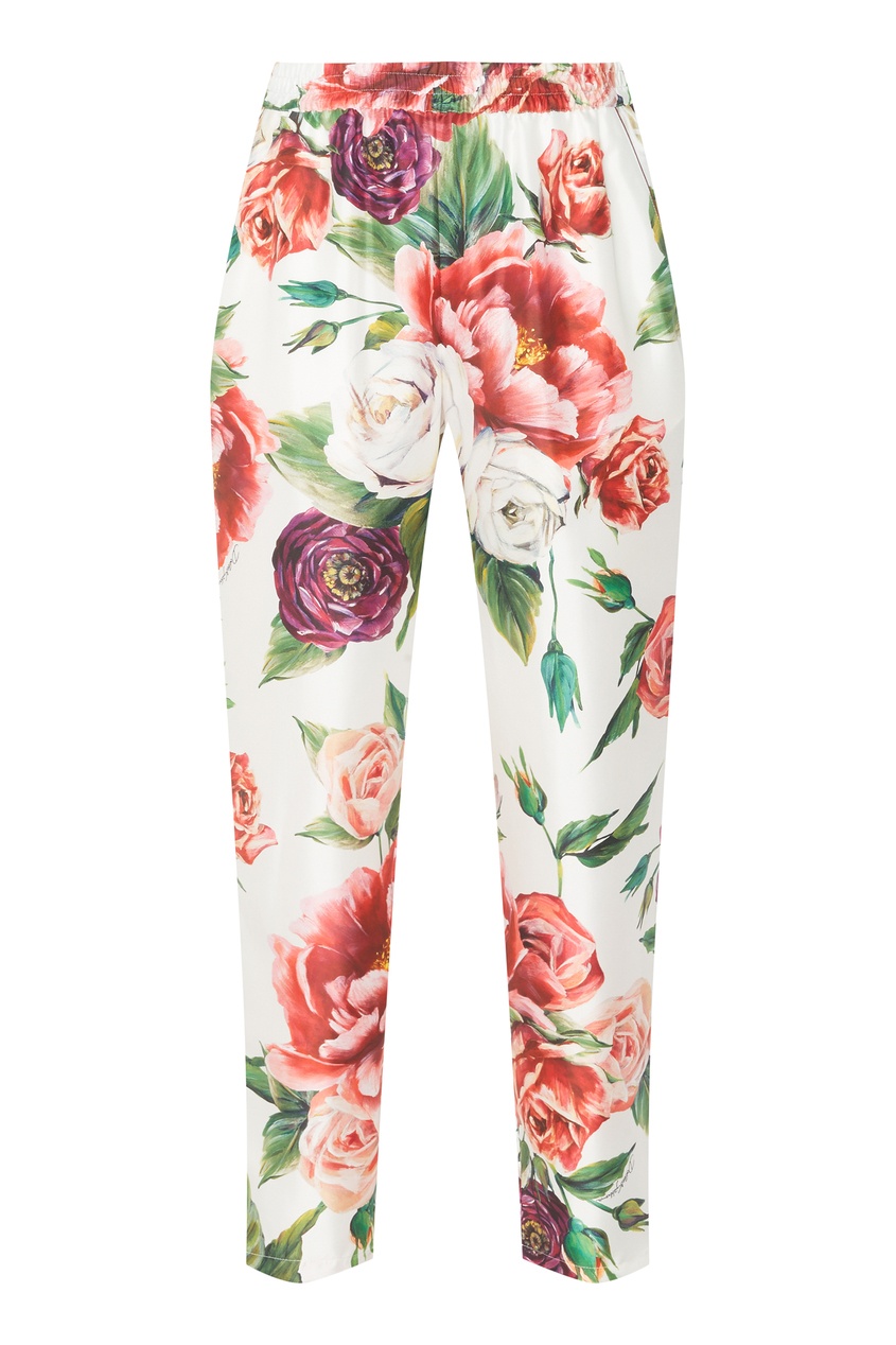 фото Шелковые брюки с принтом роз dolce&gabbana