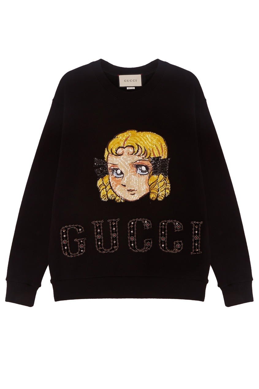 фото Черный свитшот с принтом и логотипом Gucci