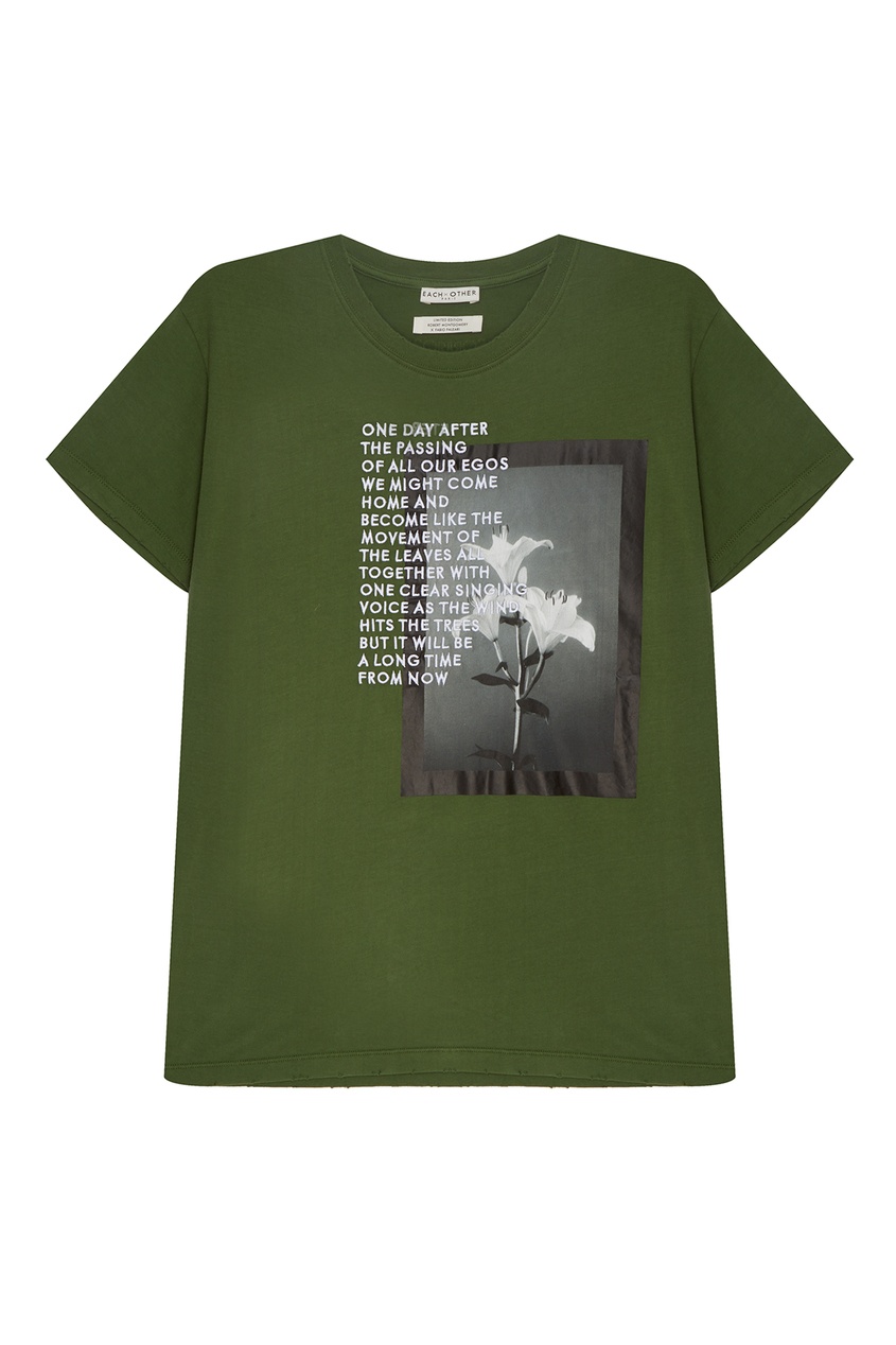 

Зеленая футболка с принтом и надписями, Зеленый