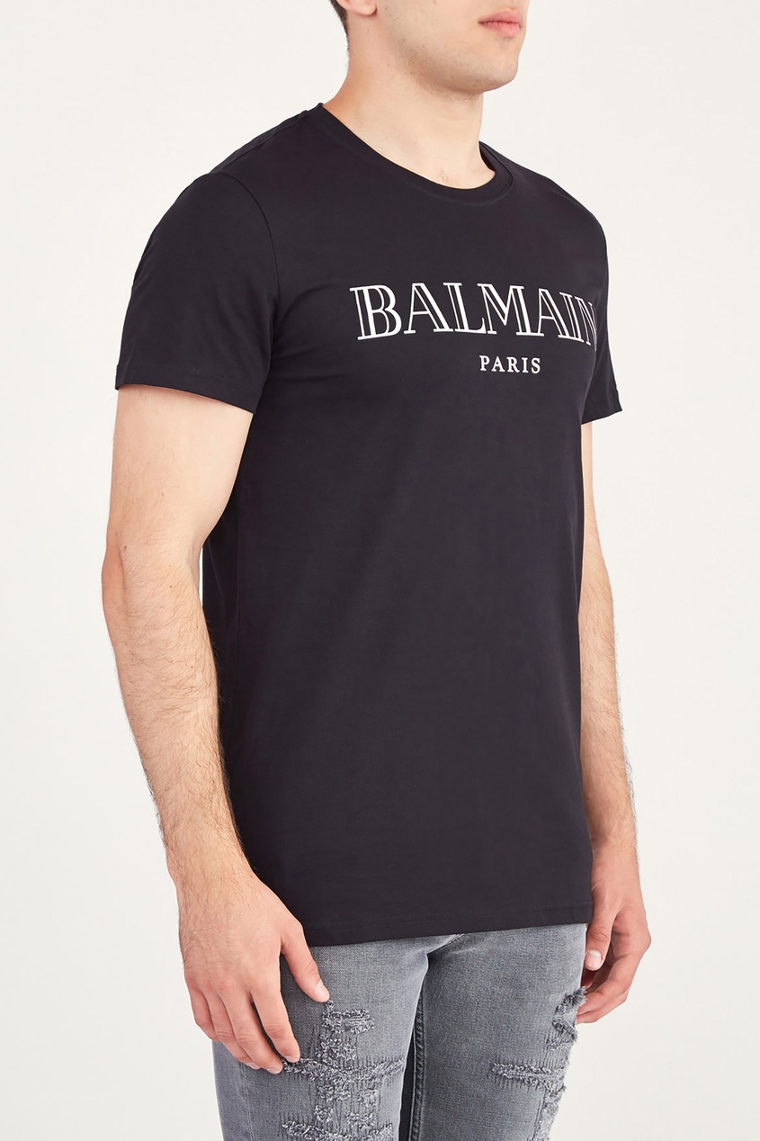 фото Черная футболка с логотипом balmain man