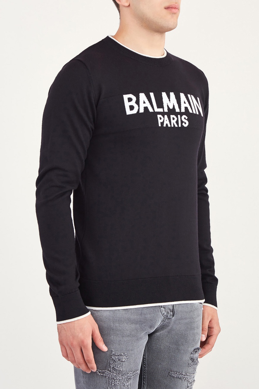 фото Черный свитшот с вышитым логотипом Balmain man
