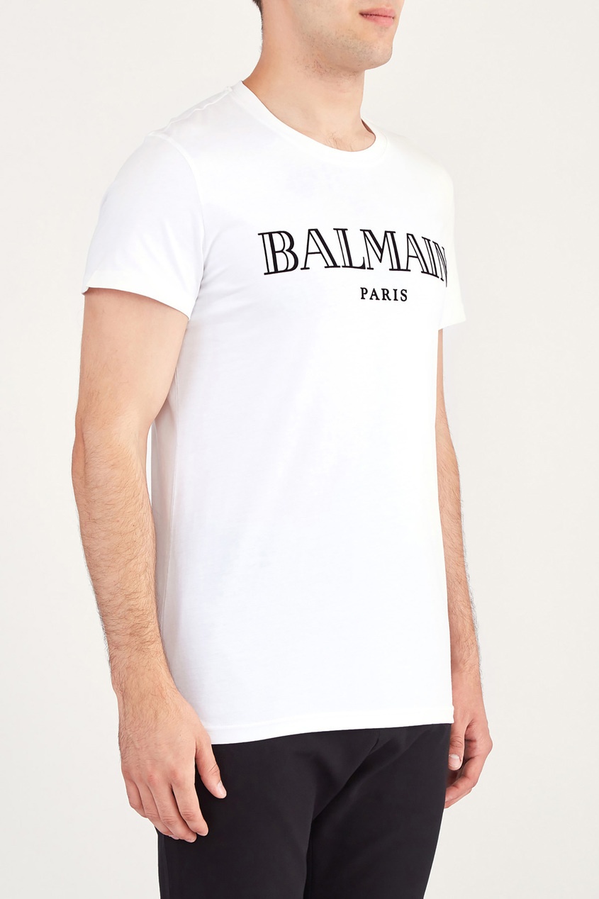 фото Белая футболка с логотипом balmain man