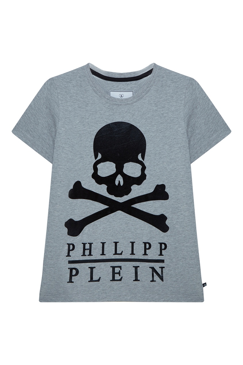 фото Серая футболка с принтом philipp plein kids