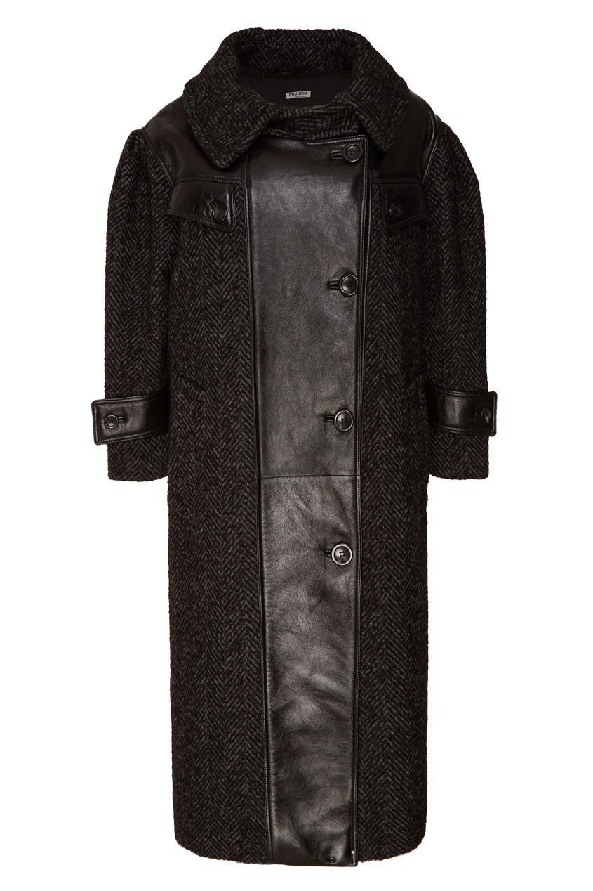 фото Шерстяное пальто с кожаными вставками miu miu
