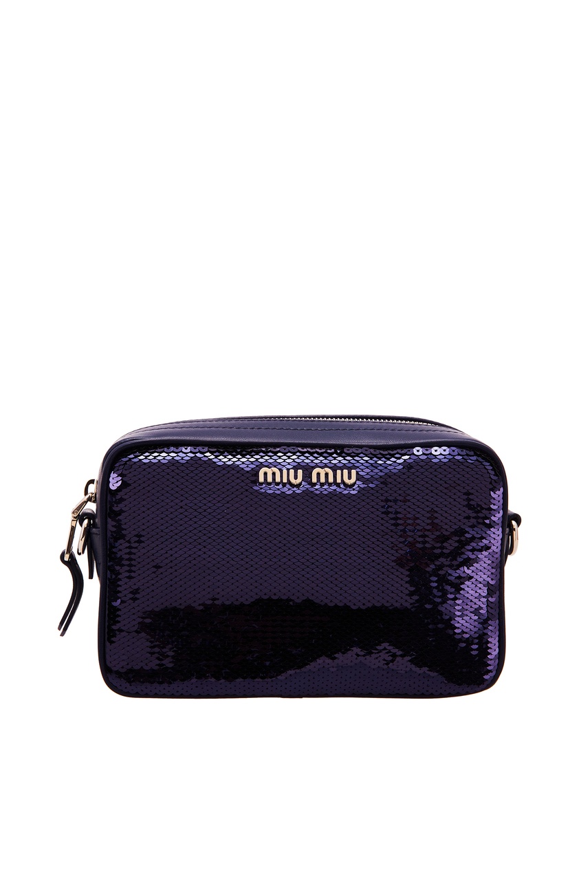 Компактная синяя сумка с пайетками от Miu Miu