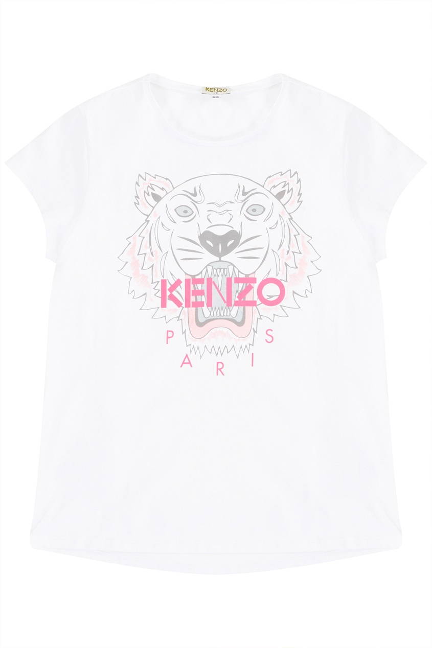 фото Белая футболка с розовым тигром kenzo