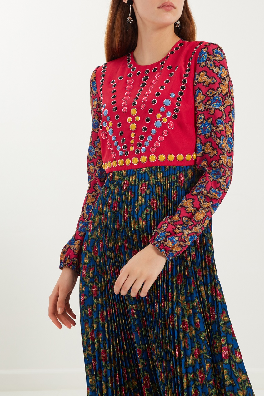 

Контрастное платье с отделкой, Multicolor
