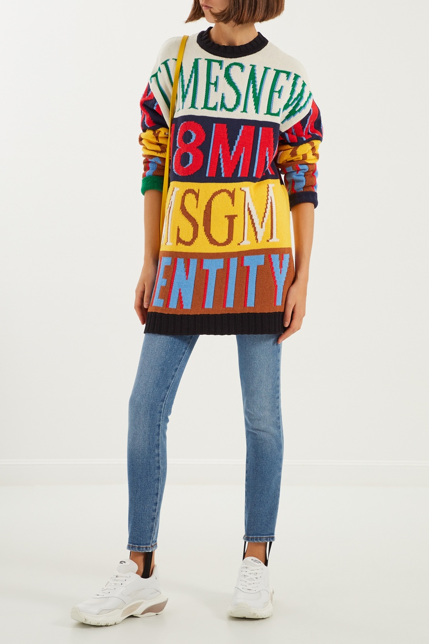 фото Голубые джинсы со штрипками msgm