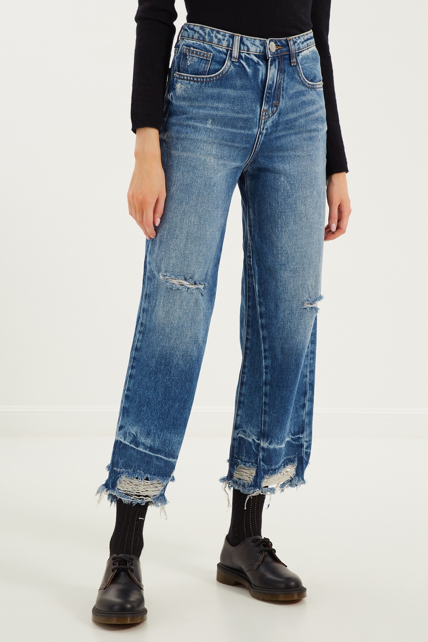 Широкие джинсы с бахромой