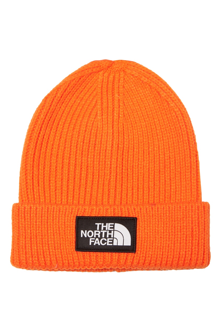фото Оранжевая шапка с логотипом the north face