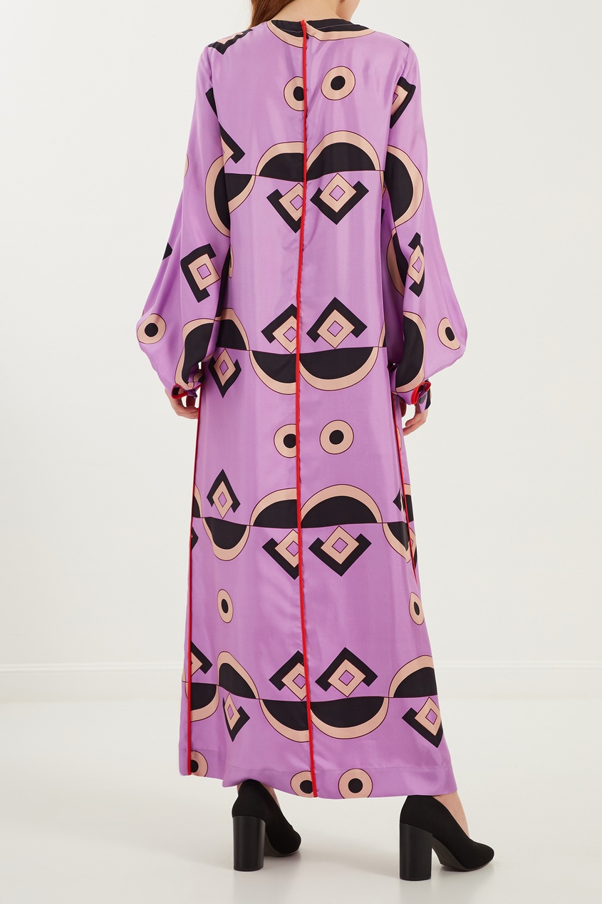 фото Фиолетовое шелковое платье с принтом marni