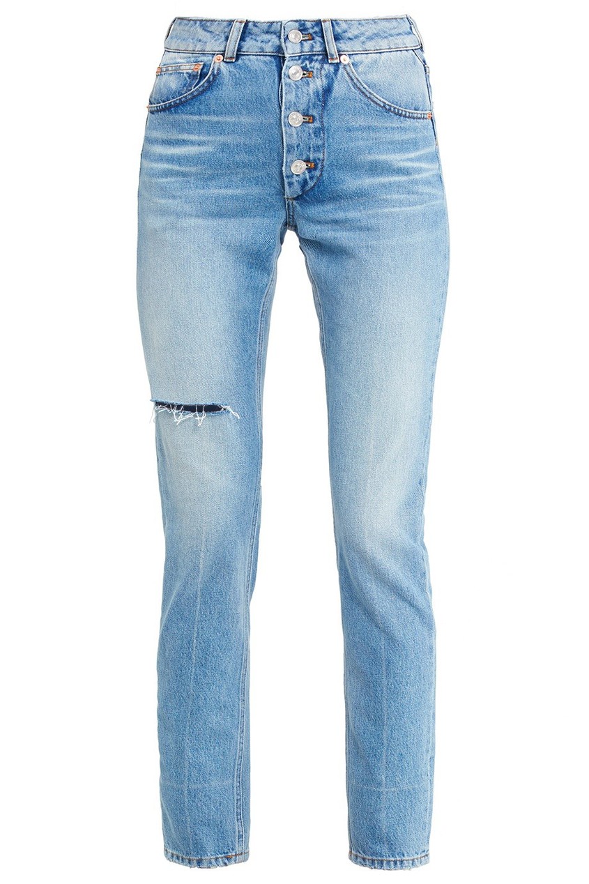 фото Голубые выбеленные джинсы с прорезью balenciaga
