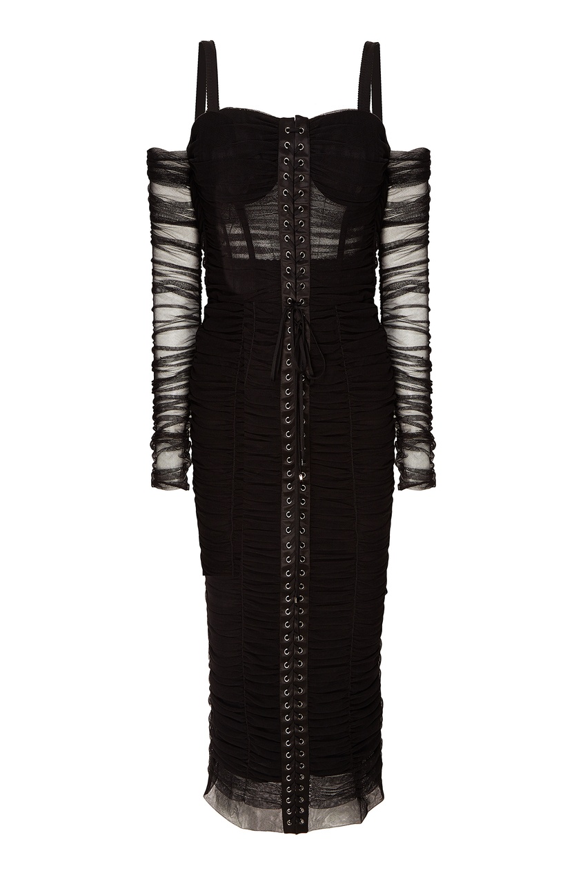 фото Черное платье с воланами и шнуровкой dolce&gabbana