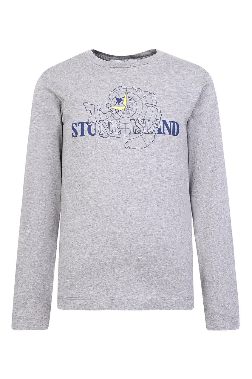 фото Серый меланжевый лонгслив с логотипом stone island kids