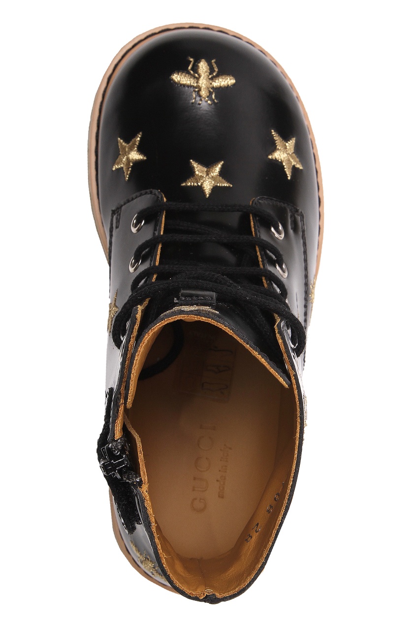 фото Черные ботинки с золотистой вышивкой gucci