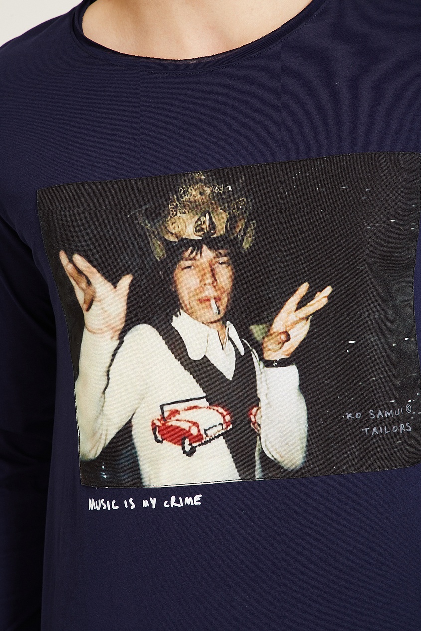 фото Синий лонгслив с фотопринтом Crowned — Mick Jagger Ko samui