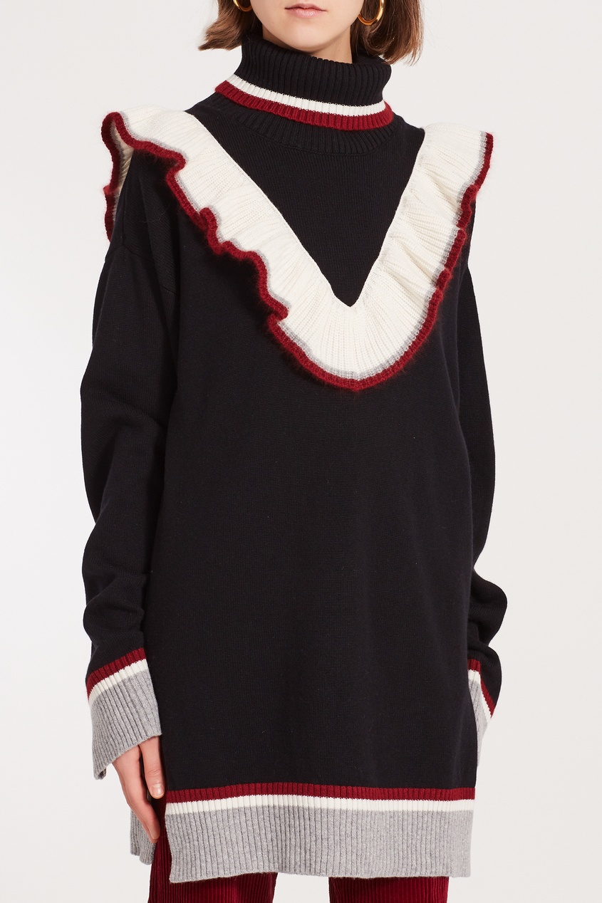 фото Черный свитер с воланом и полосками Petrovna
