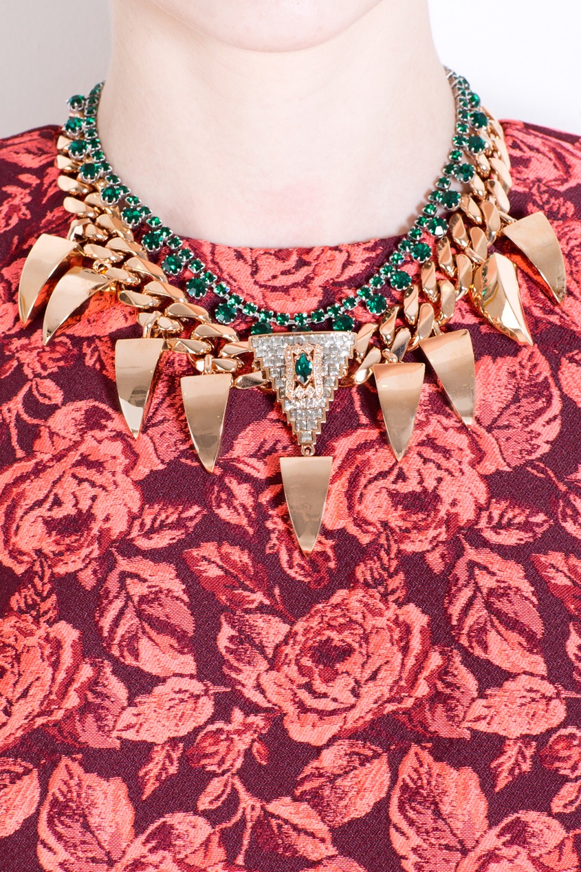 

Колье из металла и кристаллов, Золотой, Колье из металла и кристаллов