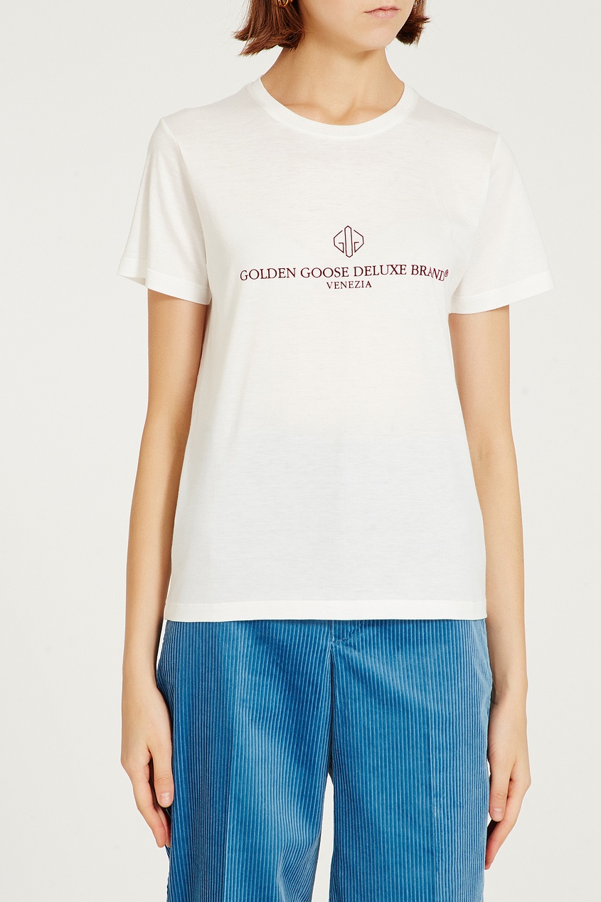 фото Белая хлопковая футболка с логотипом golden goose deluxe brand