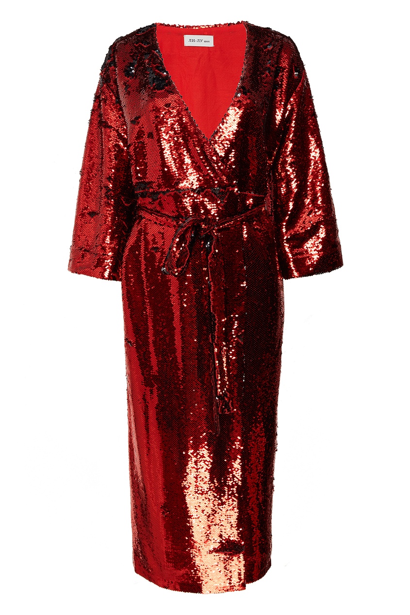 фото Красное платье миди с пайетками ли-лу