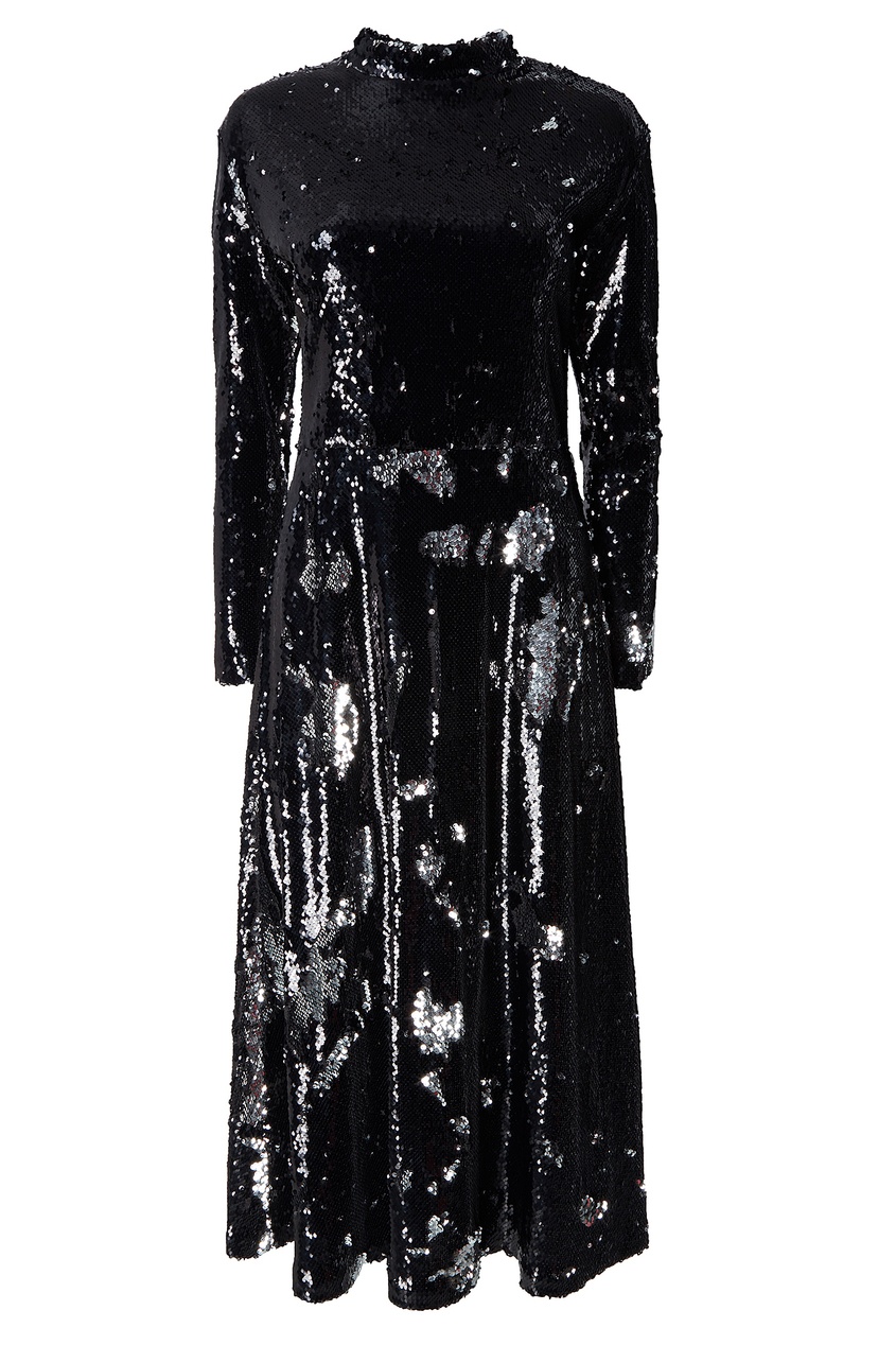 фото Черное платье миди с пайетками ли-лу