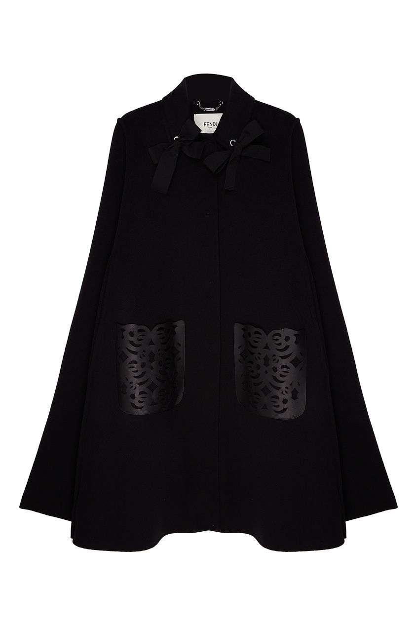 фото Черное шерстяное пальто с отделкой fendi