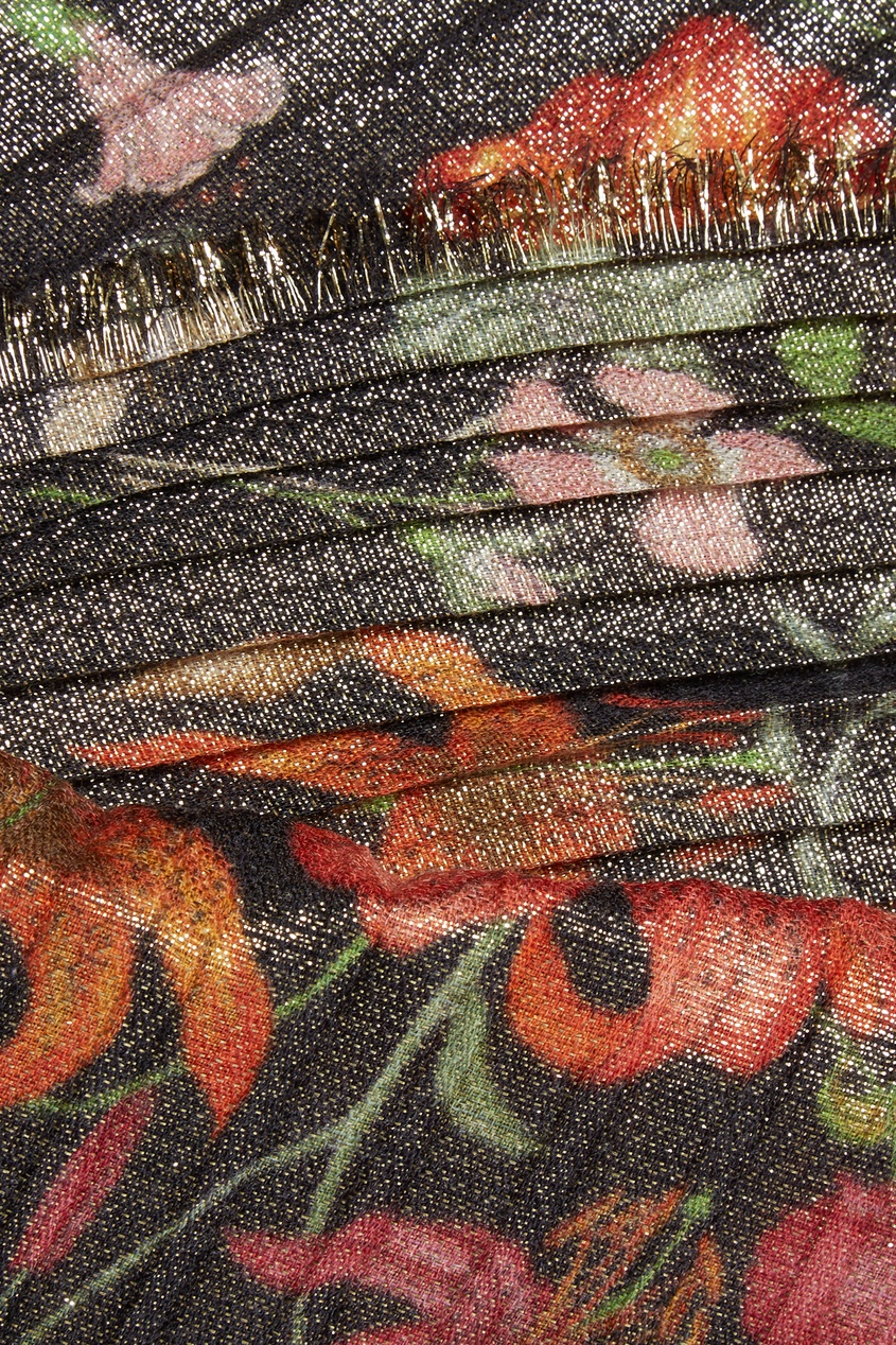 фото Черный шарф с цветочным принтом и люрексом gucci