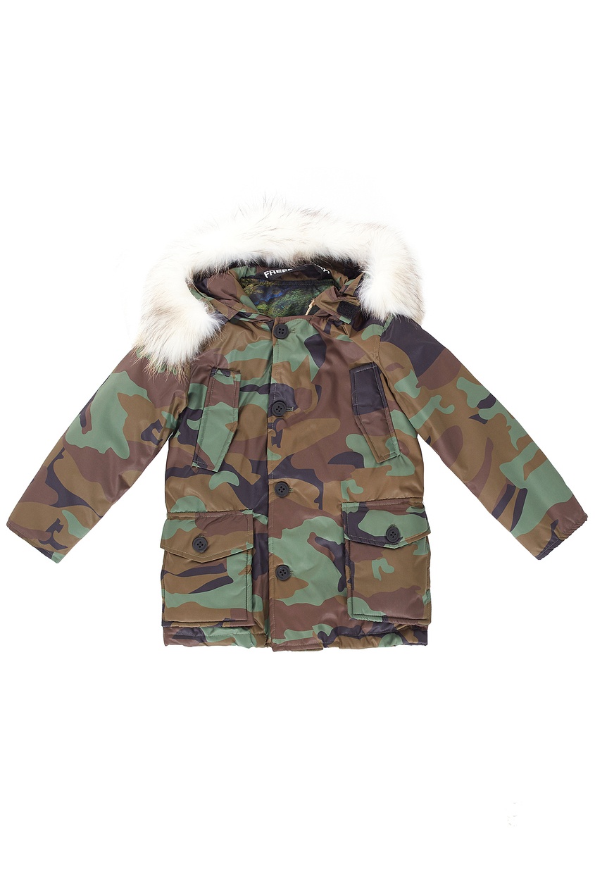 

Куртка с камуфляжным принтом и мехом, Multicolor