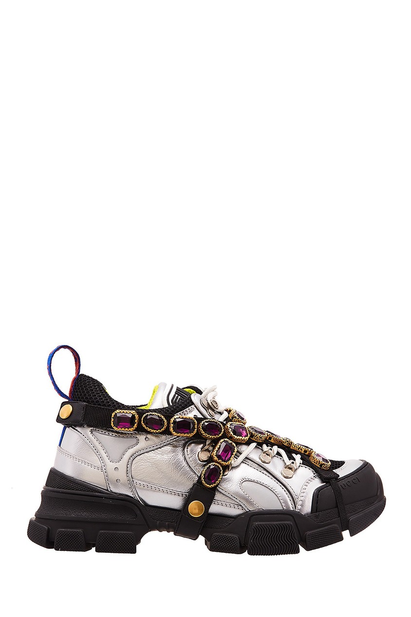 фото Серебристые кроссовки Flashtrek со съемным декором Gucci