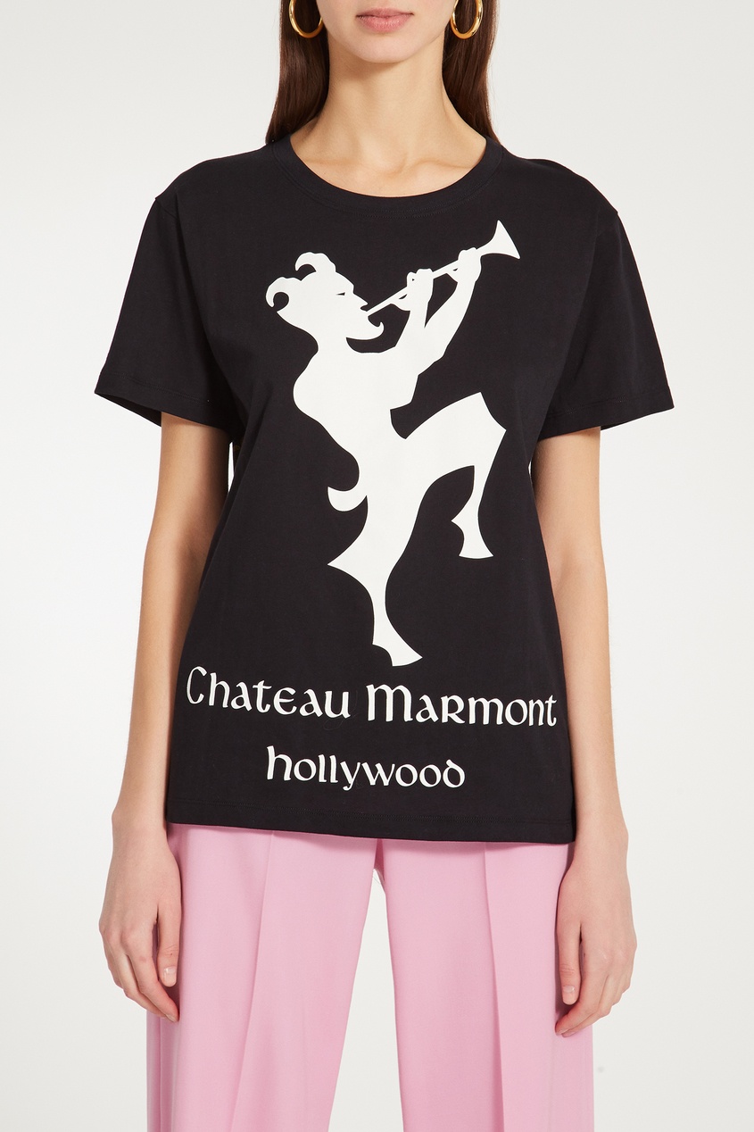 фото Черная футболка с принтом “Chateau Marmont” Gucci